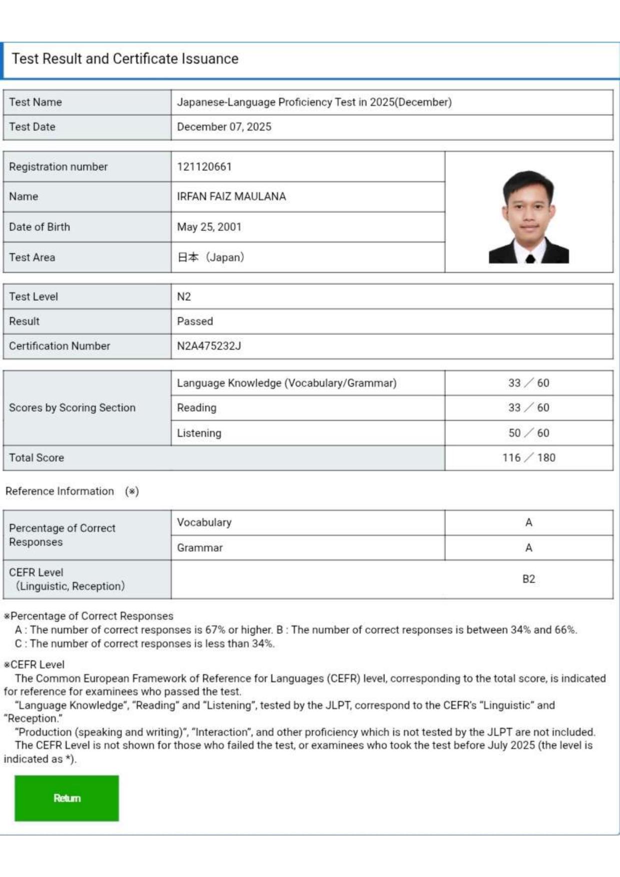 Sertifikat JLPT N2